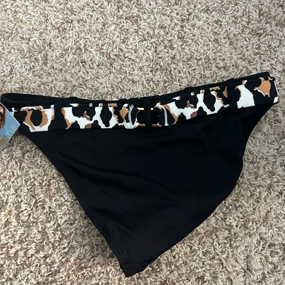 Victoria's Secret Black Bikini with Leopard Print Waistband size L/ NWT#710